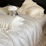 Yeknu  European Floral Jacquard Bedding Set, High end Premium Cotton Duvet Cover Set,Lace Edge Cream Color Quilt Set for Girls' Bedding