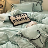 Yeknu  Bow 100% Cotton Embroidery Bedding Set New Cozy Skin Friendly Comforter Kit with Lace Single Double Bedclothes for All Seasons