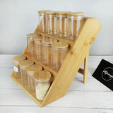 Yeknu  Wooden multi-layer seasoning kitchen rack - wooden tiered bottle and jar storage display stand for spices on the tabletop