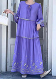 Yeknu  Summer A-Line Long Dress Women Embroidery Fashion Ruffle Pleated Patchwork Loose Ladies Dresses Korean Style Woman Dress