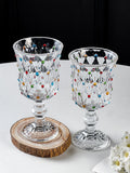 Yeknu  Elegant Glass Champagne Cup Creative Painted High Foot Red Wine Glass Pair Gift Women's Style French Aesthetic High Value