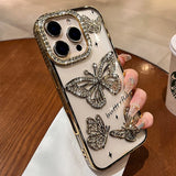 Yeknu  Women Girl's Diamond Butterfly Case for iPhone 16 17 11 12 13 14 15 Pro Max 16 Plus Air Transparent Plating Soft Silicone Cover