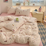 Yeknu 100% Cotton Bedding Set Cartoon Cute Animals Duvet Cover Set Bed Linen Flat Sheets Set 2 Pillowcases Single Double Queen Size
