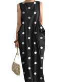 Yeknu  Summer Polka Dot Print Sleeveless Dress Women Fashion Casual Woman New Dress Office Ladies Long Dresses