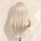 Yeknu  Platinum Blonde Long Wavy Natural Wave 13X4 Lace Front Wigs for Women Middle Part 60 Light Blonde Straight Daily Party Synthetic