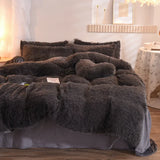 Yeknu  Winter Warm Long Plush Pink Bedding Set Queen Mink Velvet Double Duvet Cover Set with Fitted Sheet Warmth Quilt Covers
