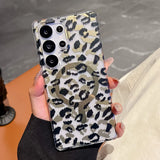 Yeknu  Leopard Clear Case For Samsung Galaxy S25 S24 Ultra Plus S24FE S25edge For Magesafe Magnetic Wireless Charge PC+TPU Back Cover