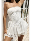Yeknu Summer Women's Dress Sleeveless White Lace Wrap Chest Mini Dress
