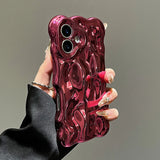 Yeknu  Wrinkle Plating Wave Border Case for iPhone 16 15 17 Pro Max Air Plus 11 12 13 14 Meteorite Pattern Soft Silicone Cover