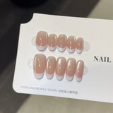 Yeknu  10pcs Short Almond Press on Nails Minimalist Cat Eye Handmade False Nails Glitter Rhinestone Fake Nails French Acrylic Nail Tips