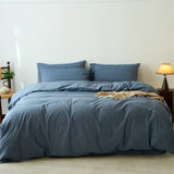 Yeknu  Premium 100% Washed Cotton Yarn-Dyed 4-Piece Duvet Set (1 Duvet Cover + 2 Pillowcases + 1 sheet), Ultra-Soft Bedding Set