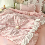 Yeknu  Korean Princess Style Lattice Double Layer Lace Bedding