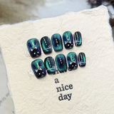 Yeknu  10pcs Cat Eye Handmade Press on Nails Short Square Gel False Nails with Glue Cute Rabbit Heart Stick on Nail Dreamy Fake Nails