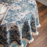Yeknu Round Retro Pastoral Tablecloth Square European American Cotton Linen Dining Table Tassel Cover Tea Table Writing Desk Table Mat
