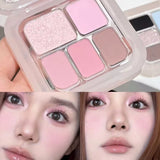 Yeknu  Korean 5 in 1 Eyeshadow Blush Palette Pearlescent Matte Smoky Black White Cement Grey Travel Friendly