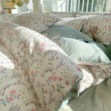 Yeknu  Romantic Elegant Bedding Set Soft Chic Floral Blossom Print Duvet Cover Skin Friendly Bed Sheet Pillowcases 4Pcs Twin Queen King