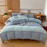 Yeknu  100% Cotton Bedding Quilt Cover Set with Pillowcase Japan Style Grid  Housse De Couette 220x240 Duvet Cover Set King Size