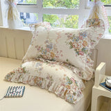 Yeknu 2pcs Flower Prints Ruffles 100% Cotton Pillowcases 48x74cm Sizes Cushion Cover for Bed Floral Style Adults Kids Pillowslip 베개커버