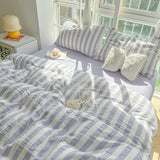 Yeknu Nordic Bedding Set Ins Popular Striped Duvet Cover Set Bed Sheets Set Single Twin Full Queen Size Skin-Friendly Soft Bedding