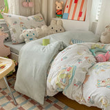Yeknu  Cartoon color plaid bed sheet four-piece set student cute soft quilt cover dormitory three-piece set