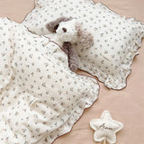 Yeknu INS Princess Ruffle Edge Gauze 100% Cotton Pillow Case Breathable Duvet Cover Without Filler 3PCS Floral Home Bedding Set