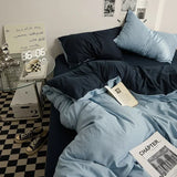Yeknu  High Quality  Solid Color Double Washed Cotton Bedding 4 Pieces Set Student Dormitory Bed Linen Duvet Set Bed Suit