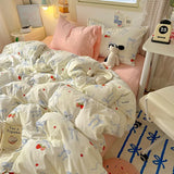 Yeknu INS Cartoon Pattern Bedding Set For adults kids Fluffy pink lovely Flat Sheet With Pillowcases Colorful King Queen Full size