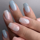 Yeknu  24 PCs Short French Smudged Nails with 1 Jelly Gel and 1 Nail File
