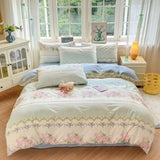 Yeknu  Floral Printed Duvet Cover 1Piece- 100% Cotton Luxury Bedding, Pre-Washed for Softness, for Bedroom Decor - Zipper Closure