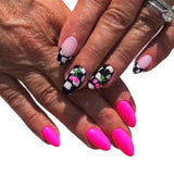 Yeknu  24Pcs Hot Pink Cherry Press On Nails Almond Fake Nails Black White Checkerboard Design Reusable Full Cover Artificial Nail Tips