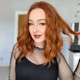 Yeknu  Short Wavy Curly Bob Wigs for Women Ginger Orange Shoulder Length Middle Part Copper Natural Wave Heat Resistant Cosplay Party