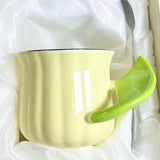 Yeknu  Gold Edged Green Leaf Handle Mugs, Ceramic High Temperature Resistant Solid Color Drinking Cup, Breakfast Coffee Milk Tea, 320ML