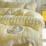 Yeknu  Bubble Cotton Summer Bedding Sets with Lace Super Soft Smooth Solid Comforter Cover Set Cooling Feel Breathable Fitted Sheet Kit