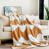 Yeknu Nordic Style Half-side Velvet Knitted Sofa Blanket Modern Simple Wave Shape Air Conditioning Shawl Cover Blanket