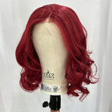 Yeknu  Burgundy Short Curly Wavy Silver Bob Wig Synthetic Hair Side Part Shoulder Length Body Wave Dark Red 13X4 Frontal Wigs for Women