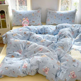 Yeknu  Ins Cute Blue Cat Bedding Sets New Soft Bed Sheet Set For Girls Washed Cotton Dormitory Quilt Set No Filling