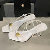 Yeknu  Summer Fashion Open Toe Sandals Women Metal Buckle Narrow Band Thin Low Heel Gladiator Party Shoes