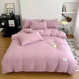Yeknu  Waffle Washed Cotton Four Piece Set, Non All Cotton Bedding, Pure Cotton Bedding, Student Dormitory Bed Sheets Duvet Cover Set