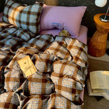 Yeknu High Quality Beauty Bedding Set Plaid Duvet Cover Bed Sheet Set With Pillowcases Adult Dormitory Queen Size Winter Home Decor