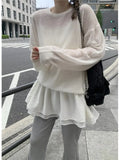 Yeknu  Knitted Autumn Pullover Sweater Women Dog Embroidery Striped Print Modis Sweet Ladies Cardigans Korean Style Woman Sweater Tops