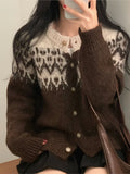 Yeknu  Knitted Autumn Cardigan Women Floral Print Fashion Casual Ladies Cropped Cardigans Korean Style Loose Woman Sweater Coats