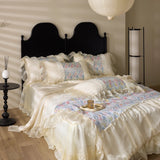 Yeknu 100% Long-Staple Cotton Bedding Set Gorgeous Floral Romantic Skirt Bed Sheet Set Pillowcase Queen King Double Size Bed Linen Set