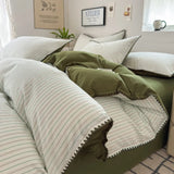 Yeknu Nordic Bedding Set Striped Duvet Cover Set 100% Cotton Soft Flat Sheet Single Twin Size Double Bed Sheet Set For Bedroom Decor