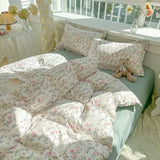 Yeknu  Romantic Elegant Bedding Set Soft Chic Floral Blossom Print Duvet Cover Skin Friendly Bed Sheet Pillowcases 4Pcs Twin Queen King