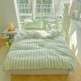 Yeknu Nordic Bedding Set Ins Popular Striped Duvet Cover Set Bed Sheets Set Single Twin Full Queen Size Skin-Friendly Soft Bedding