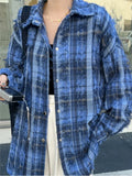 Yeknu  Spring Shirts Women Fringe Plaid Print Fashion Long Sleeve Ladies Blouses Loose Casual Woman Korean Style Shirt Coats