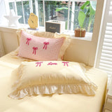Yeknu Classic Plaid Duvet Cover, Soft Lace Bedding Set, Skin-Friendly Bow-Design Duvet Cover