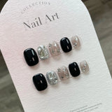 Yeknu 10Pcs Handmade Short Heart Diamond Design Reusable Fake Nails Glitter Full Cover Wearable Artificial Nail Tips Art Press On Nail