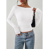 Yeknu  Spring Autumn Fashion Solid Slash Neck Basic T-shirt Women Clothing Casual All-match Long Sleeve Slim Pullover Office Lady Tops