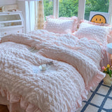 Yeknu  3pcs Korean lace Bedding set seersucker Duvet Cover Set (1*Duvet Cover + 2*Pillowcase, Without Core)for bedroom guest room